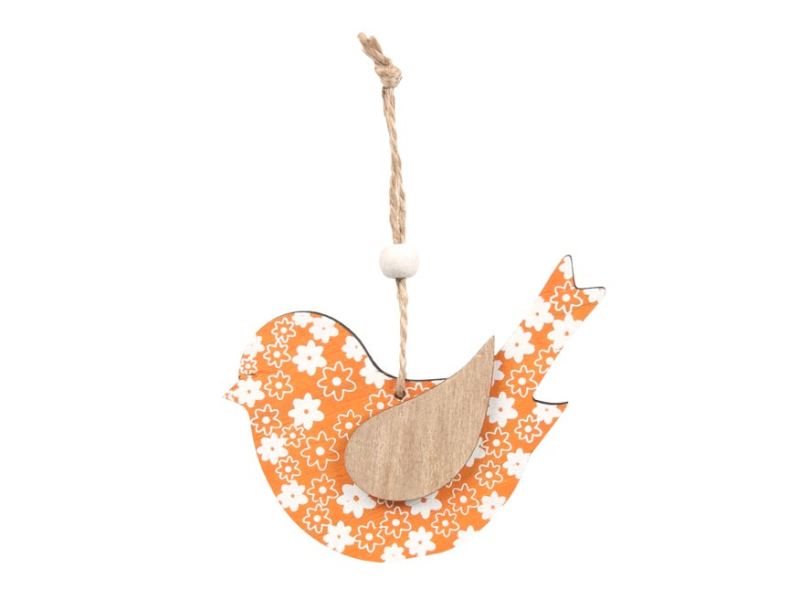 Kancelárske potreby - záves drevo vtáčik 17x10cm/2ks oranžový 2221724