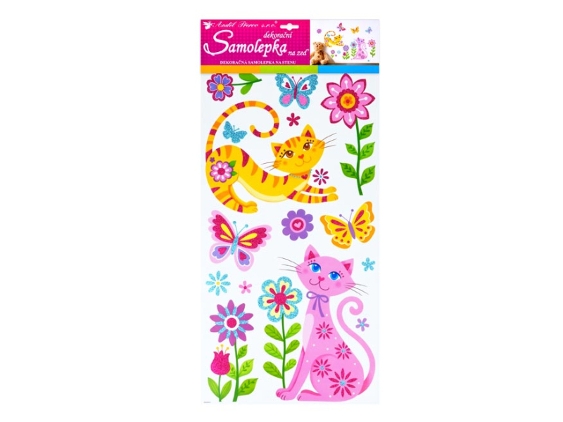 Kancelárske potreby - Samolepiaca dekorácia 10225 kočky s glitrami 60x32 cm