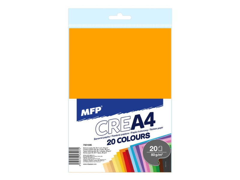 Kancelárske potreby - farebné papiere 20 listov, A4 (20 farieb) 7501606