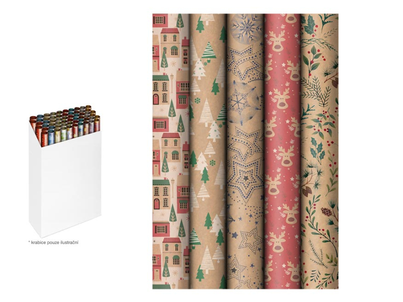 Kancelárske potreby - baliaci papier vianočný rolky 200x70 KRAFT mix č.4 5811810
