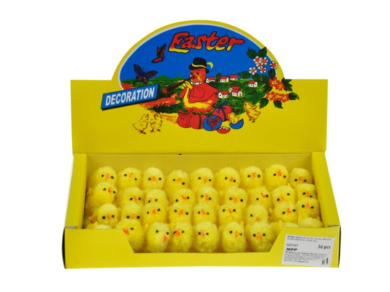 Kancelárske potreby - veľkonočné kuriatko 3,5 cm, papierová škatuľka 2221327