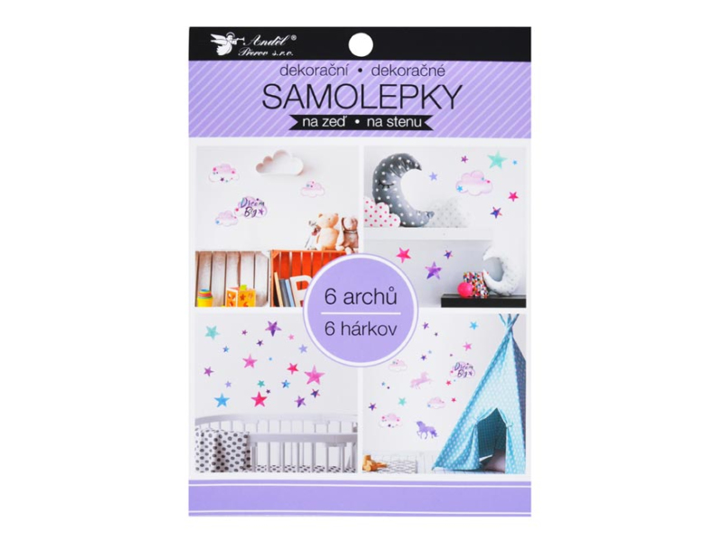 Kancelárske potreby - Samolepiaca dekorácia 15054 v bloku jednorožce, hviezdy 16 x 23 cm 6 listov