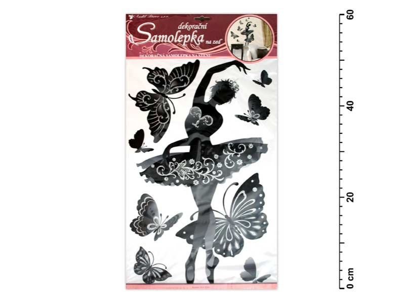 Kancelárske potreby - Samolepiaca dekorácia 10017 baletka čierna s glitrami a kamienkami 60x32cm
