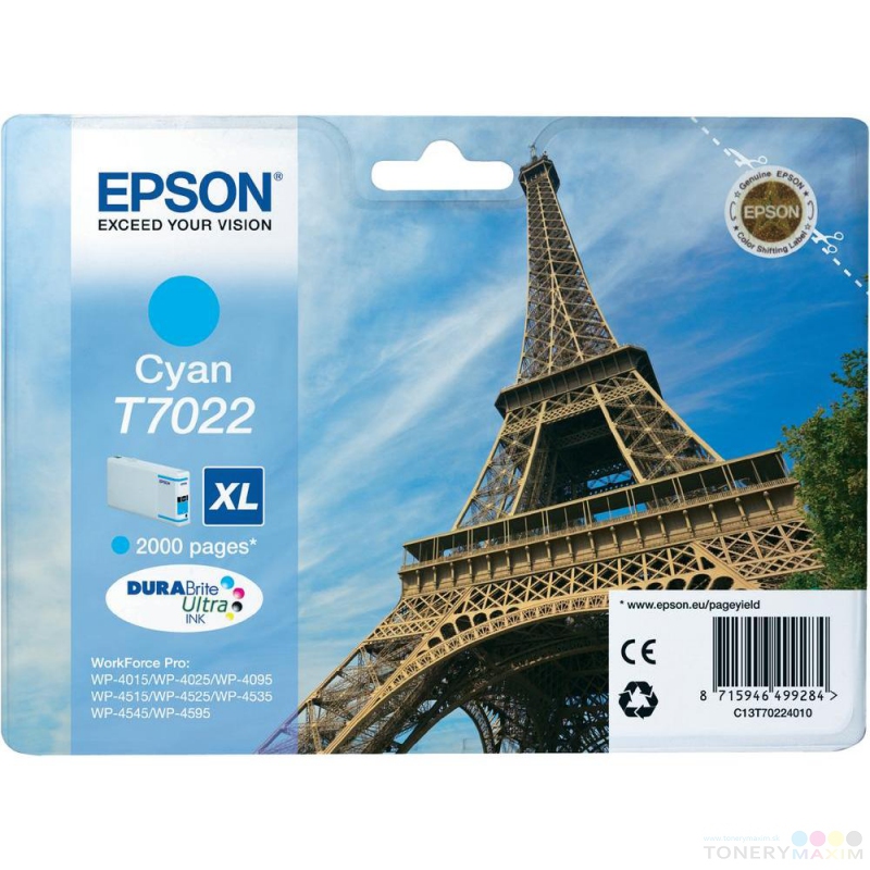 Epson - EPSON Originál WorkForce WP4000,WP4500 cyan XL 2.000 strán - C13T70224010