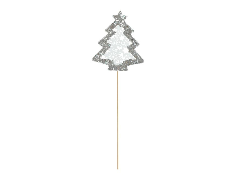 Kancelárske potreby - zápich stromček drevo biele s glitrom 7,5cm/35cm 8886108