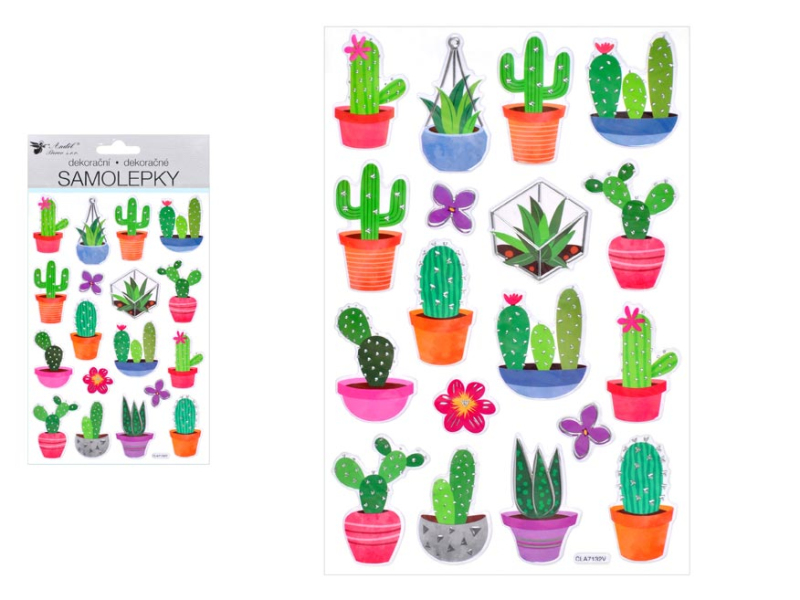 Kancelárske potreby - Samolepky 10434 kaktusy plastické 14 x 25 cm