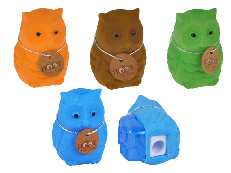 Kancelárske potreby - guma + Strúhadlo na ceruzky set - sova mix farieb 1041902