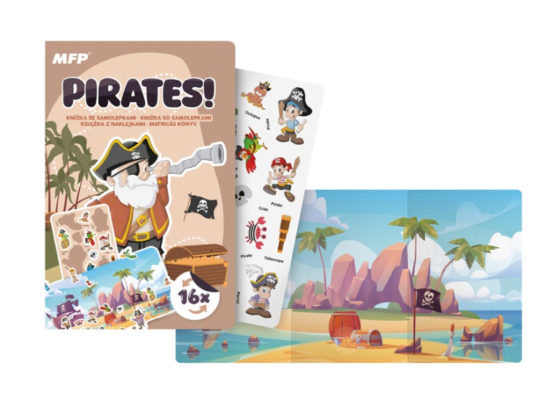 Kancelárske potreby - kniha so samolepkami Piráti, 12x18cm, 16 samolepiek 1032393