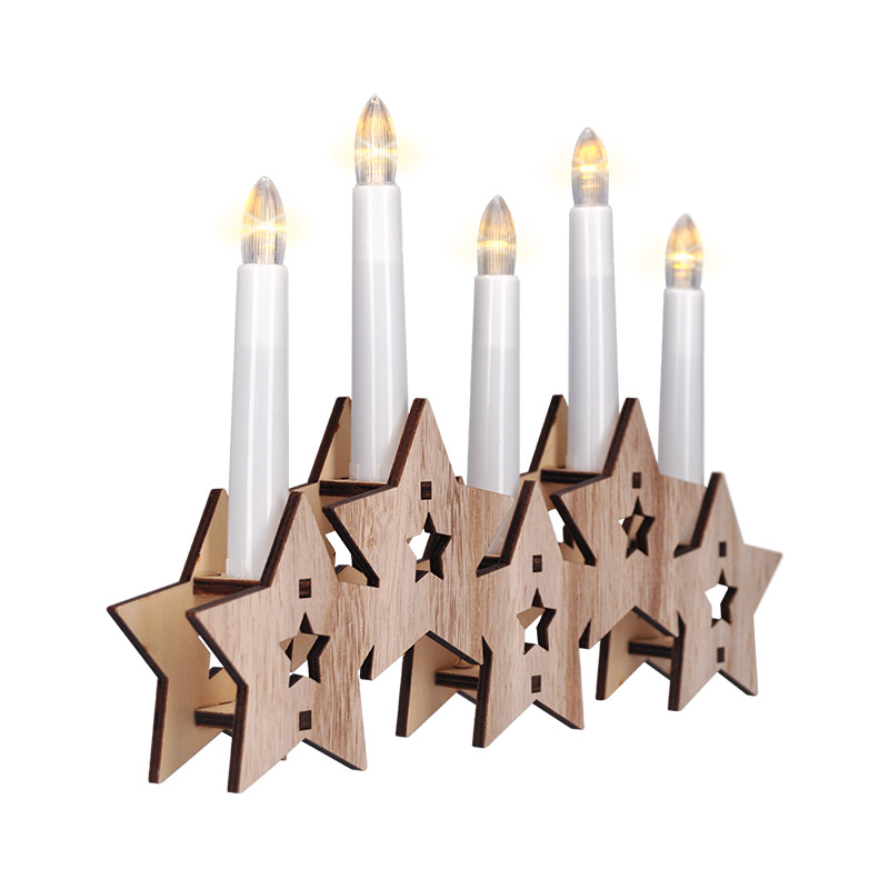 Elektro a osvetlenie - Solight LED drevený svietnik, 5x LED, prírodné drevo, 2x AA