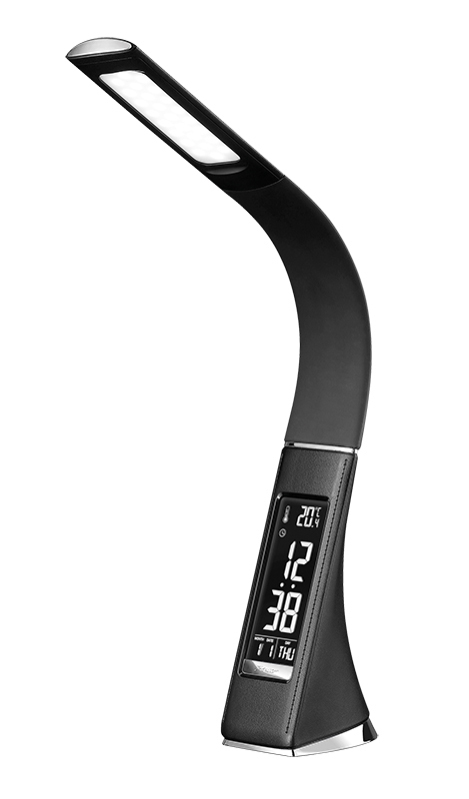 Elektro a osvetlenie - Solight LED stolná lampička s displayom, 6W, 4100K, koža, čierna