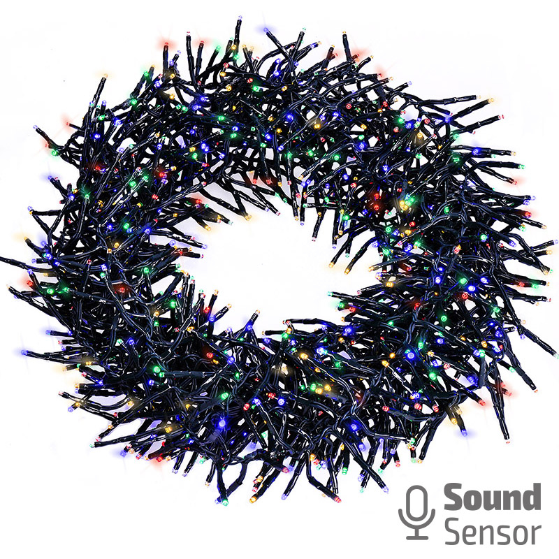Elektro a osvetlenie - Solight LED vonkajšia vianočná reťaz s diaľkový ovládaním a zvukovým senzorom - Cluster, 576 LED, 8 funkcií, časovač, IP44, viacfarebná