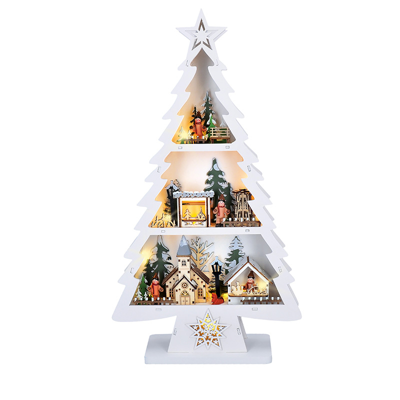 Elektro a osvetlenie - Solight LED drevený vianočný stromek s dekoráciami, 13x LED, biela, 53cm, 2x AA