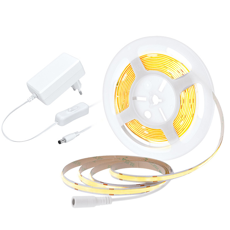 Elektro a osvetlenie - Solight LED COB pásik, sada s adaptérom, vypínač, 5m, 8W/m, 800lm/m, teplá biela