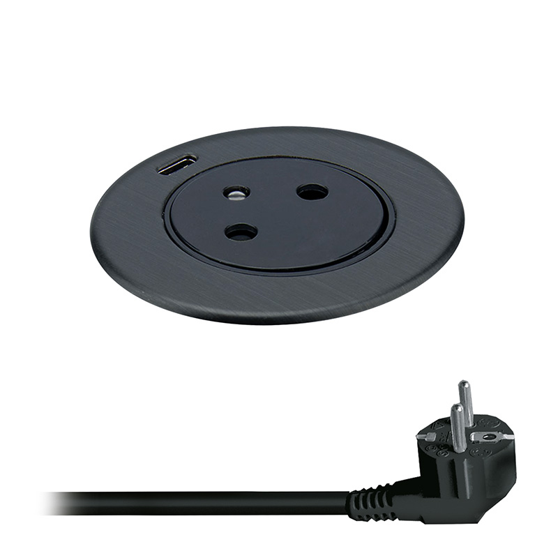 Elektro a osvetlenie - Solight 1z + 1x USB-C vstavaná zásuvka, nerez oceľ, EasyEject systém, predlžovací prívod 1,5m, 3x 1,5mm2, USB 3.0A, tmavá metalická