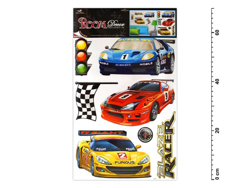 Kancelárske potreby - Samolepiaca dekorácia 1065 pretekárske autá 70x42cm