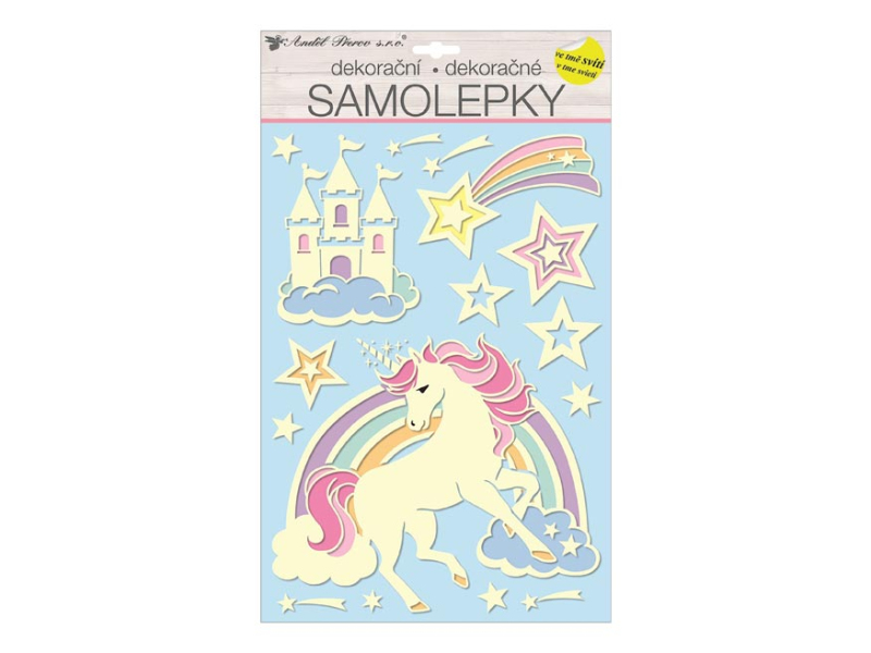 Kancelárske potreby - Samolepiaca dekorácia 15112 svietiací vo tmě 41 x 25 cm, jednorožec
