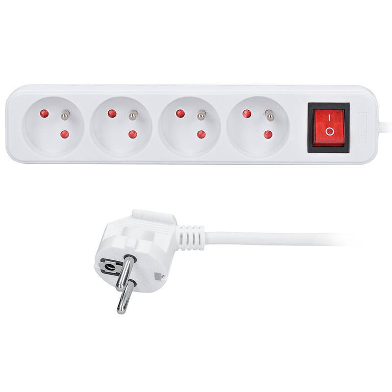 Elektro a osvetlenie - Solight predlžovací prívod 3m, 4 zásuvky, vypínač, 16A/3680W, PVC, biely